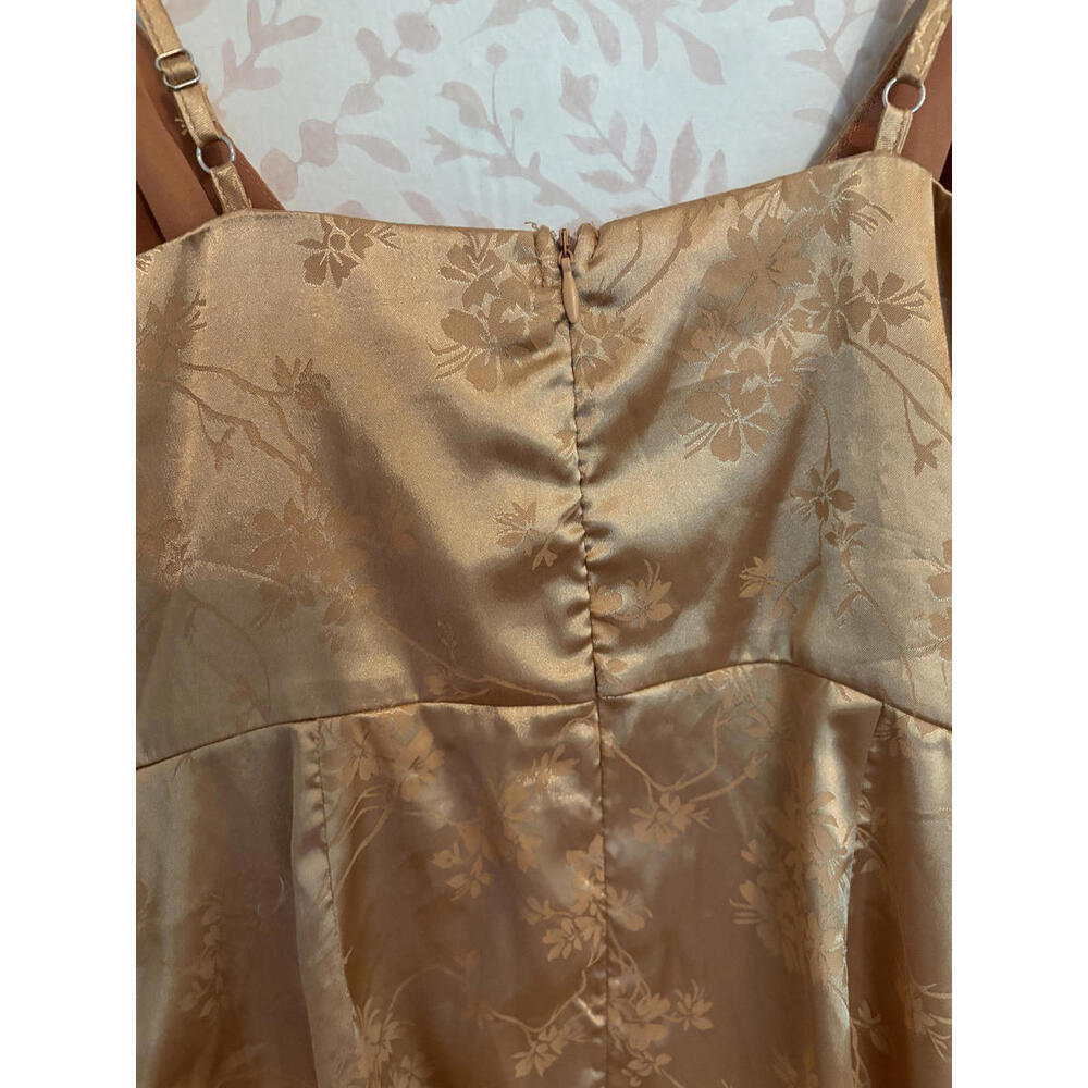 Altar'd State Gold Floral Satin Ruffed Mini Dress L - Picture 4 of 6